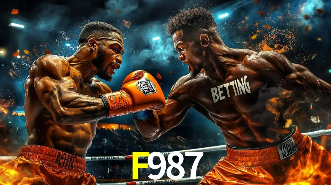 Dois boxeadores em uma luta intensa e explosiva, representando a adrenalina e as oportunidades de apostas em esportes de combate disponíveis na plataforma F987.