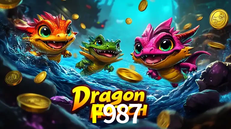 Arte promocional do jogo Dragon Hatch com três adoráveis dragões bebês nadando entre moedas de ouro, um dos slots mais divertidos para jogar no cassino F987.