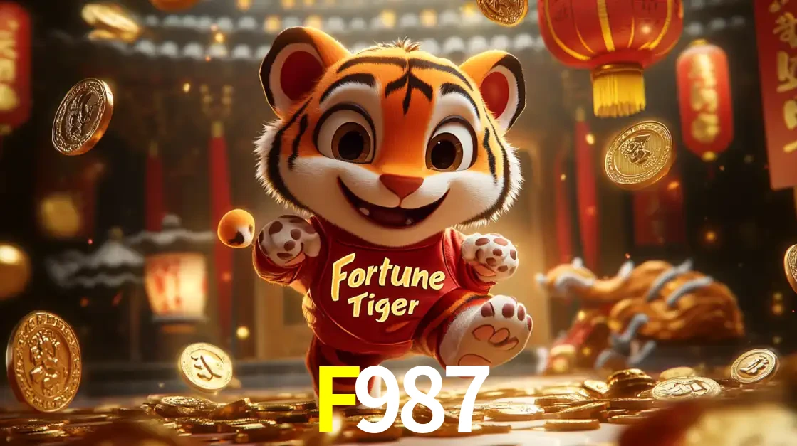 O alegre personagem do Fortune Tiger correndo sobre um caminho de moedas de ouro, simbolizando os grandes prêmios e a diversão do popular jogo de slot do F987.